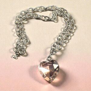 Vintage Silver Toned Pink Heart Pendant Necklace